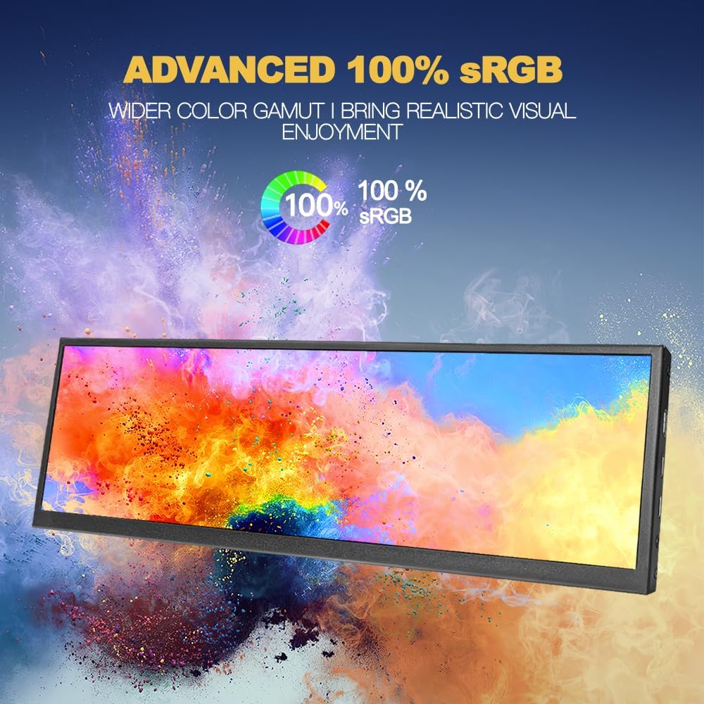12.7 inch Long Strip Secondary Screen 2880x864 IPS Monitor 120Hz 100% sRGB USB C HDMI QHD Wide External Portable Display for Windows PC