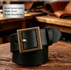 Men's genuine leather belt, made from top-grain cowhide, with a vintage design, perfect for pairing with jeans
