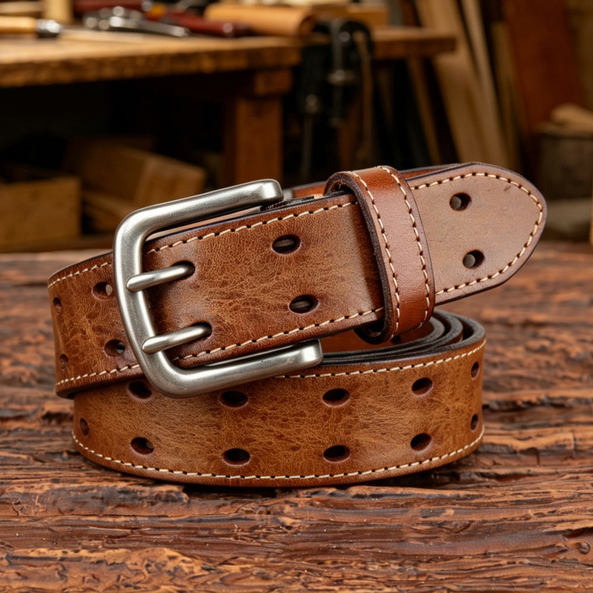 Men's Double-Pin Buckle Leather Belt | SUNPINT