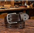 Men's Double-Pin Buckle Leather Belt | SUNPINT