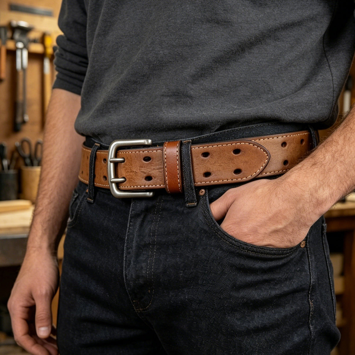 Men's Double-Pin Buckle Leather Belt | SUNPINT