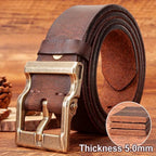 Men's leather belt, genuine leather, American retro style, pin buckle, no clip