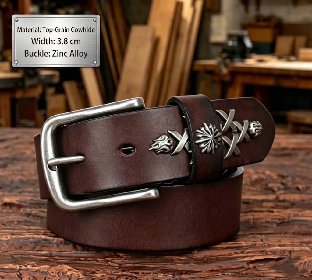 Handmade men's belt, punk style, alloy buckle, vintage layered cowhide belt